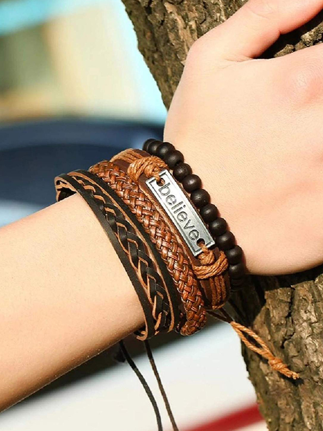 

Shining Diva Fashion Men 4 Black Brown Leather Multistrand Bracelet