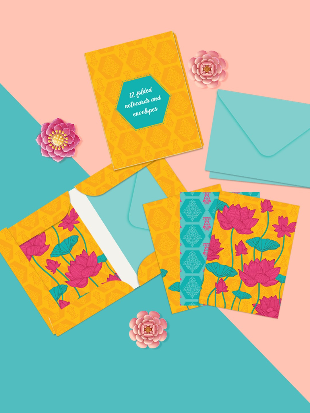 

Doodle Yellow & Pink Printed Nirvana Notecard