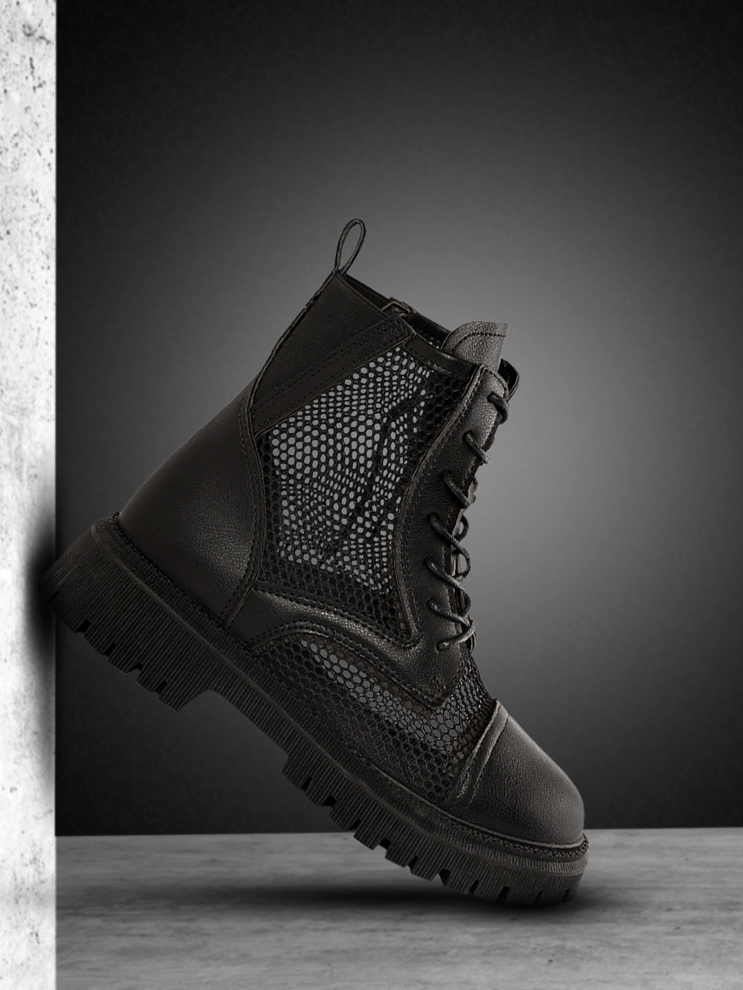 

Mast & Harbour Women Black Mesh Mid-Top Flat Boots