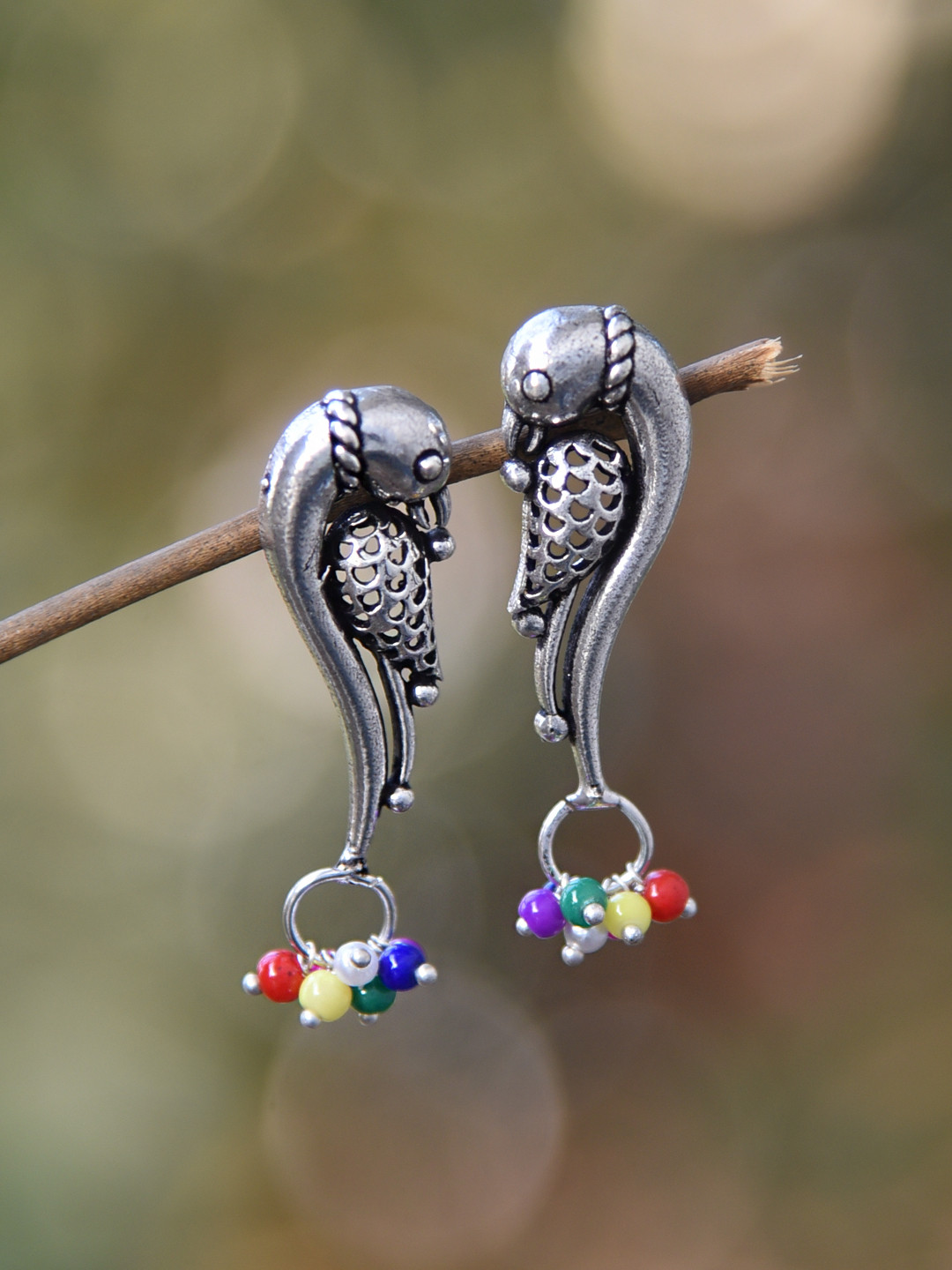 

FIROZA Silver-Toned Contemporary Parrot Drop Earrings