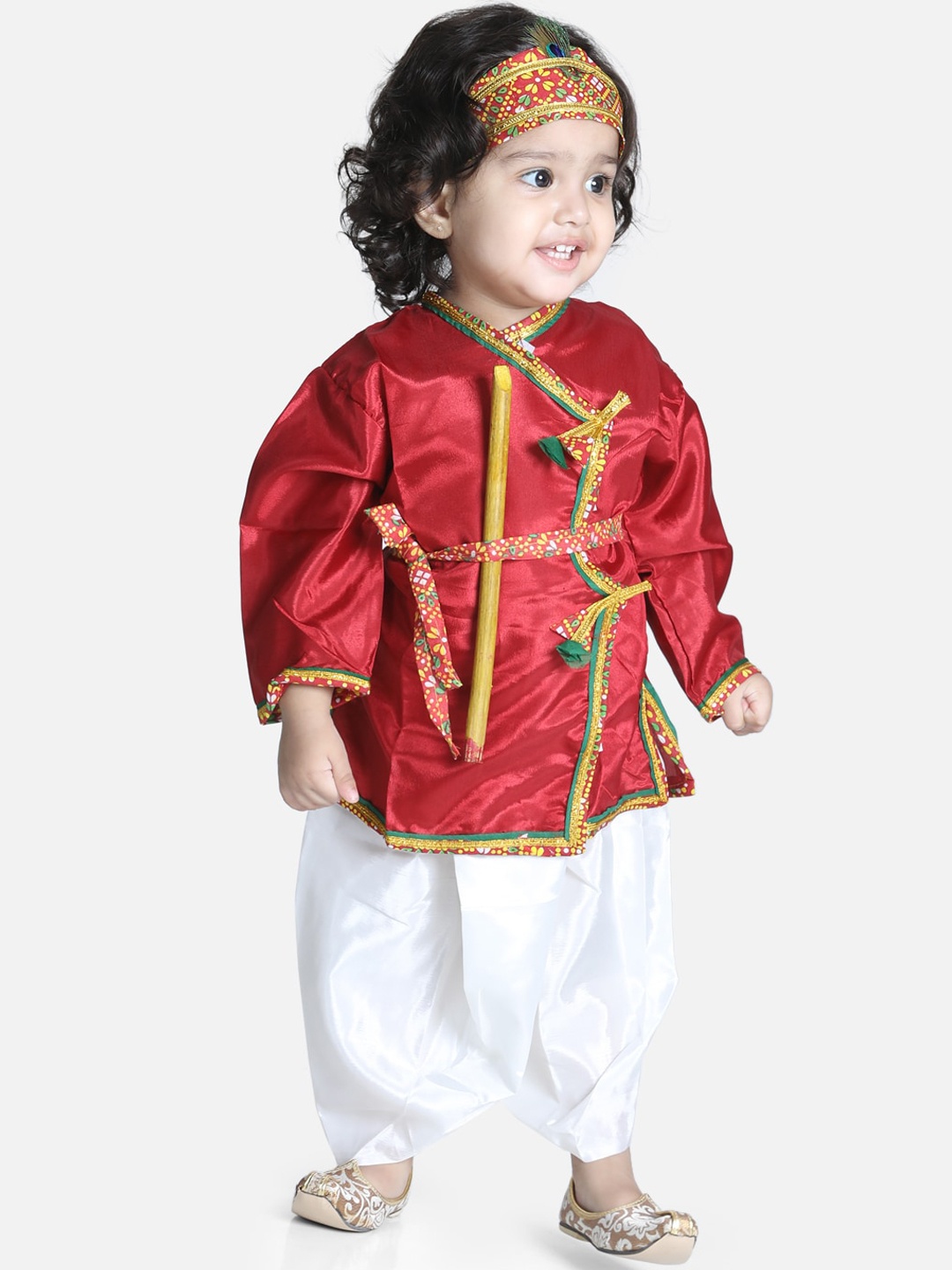 

BownBee Boys Maroon & White Ethnic Motifs Little Kanhaiya Kurta with Dhoti