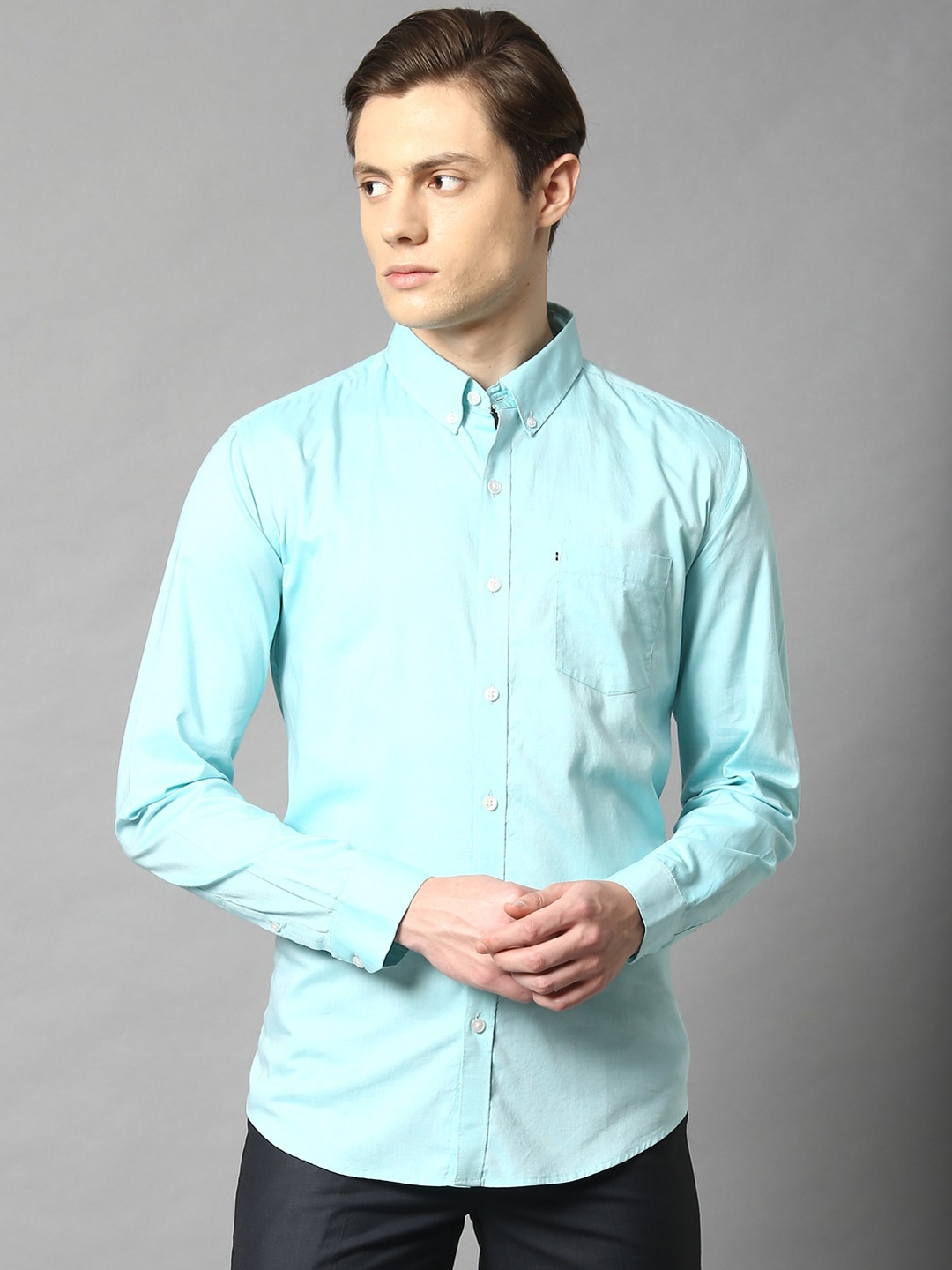 

HARSAM Men Blue Solid Casual Shirt