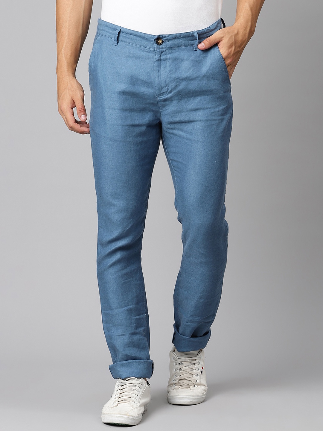 

HARSAM Men Blue Chinos Trousers