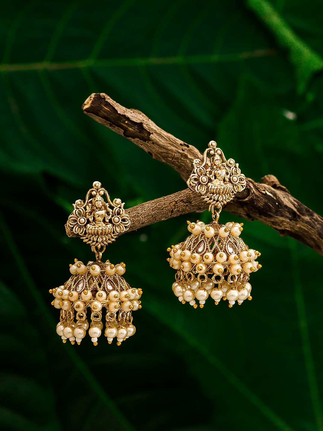 

aadita Gold-Toned Contemporary Jhumkas Earrings