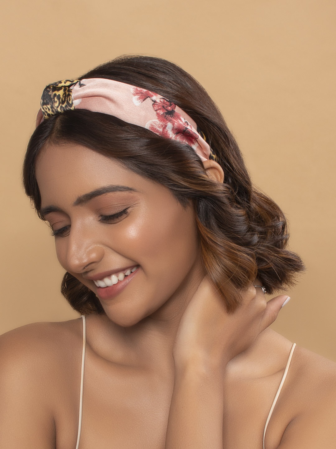 

ToniQ Women Pink & Black Floral Printed Top Knot Hairband