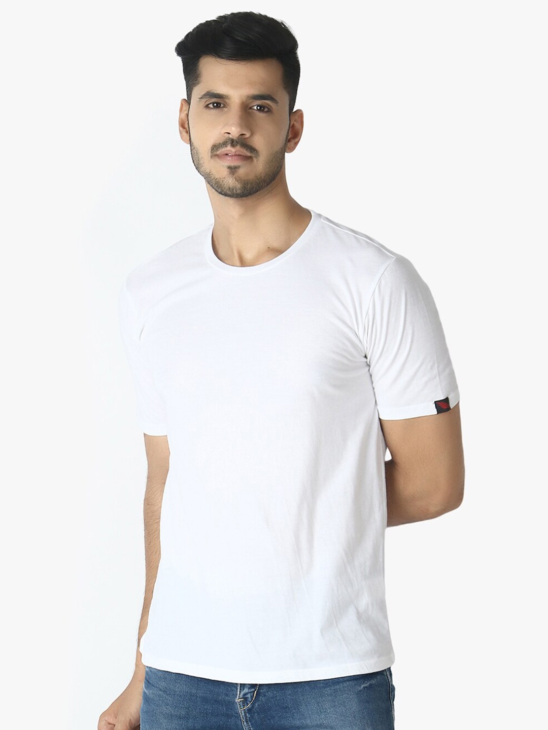 

LE BOURGEOIS Men White Round Neck Cotton Pure Cotton T-shirt
