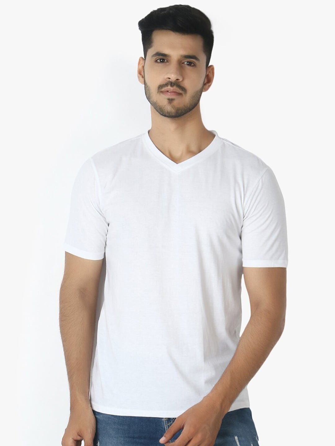 

LE BOURGEOIS Men White V-Neck T-shirt