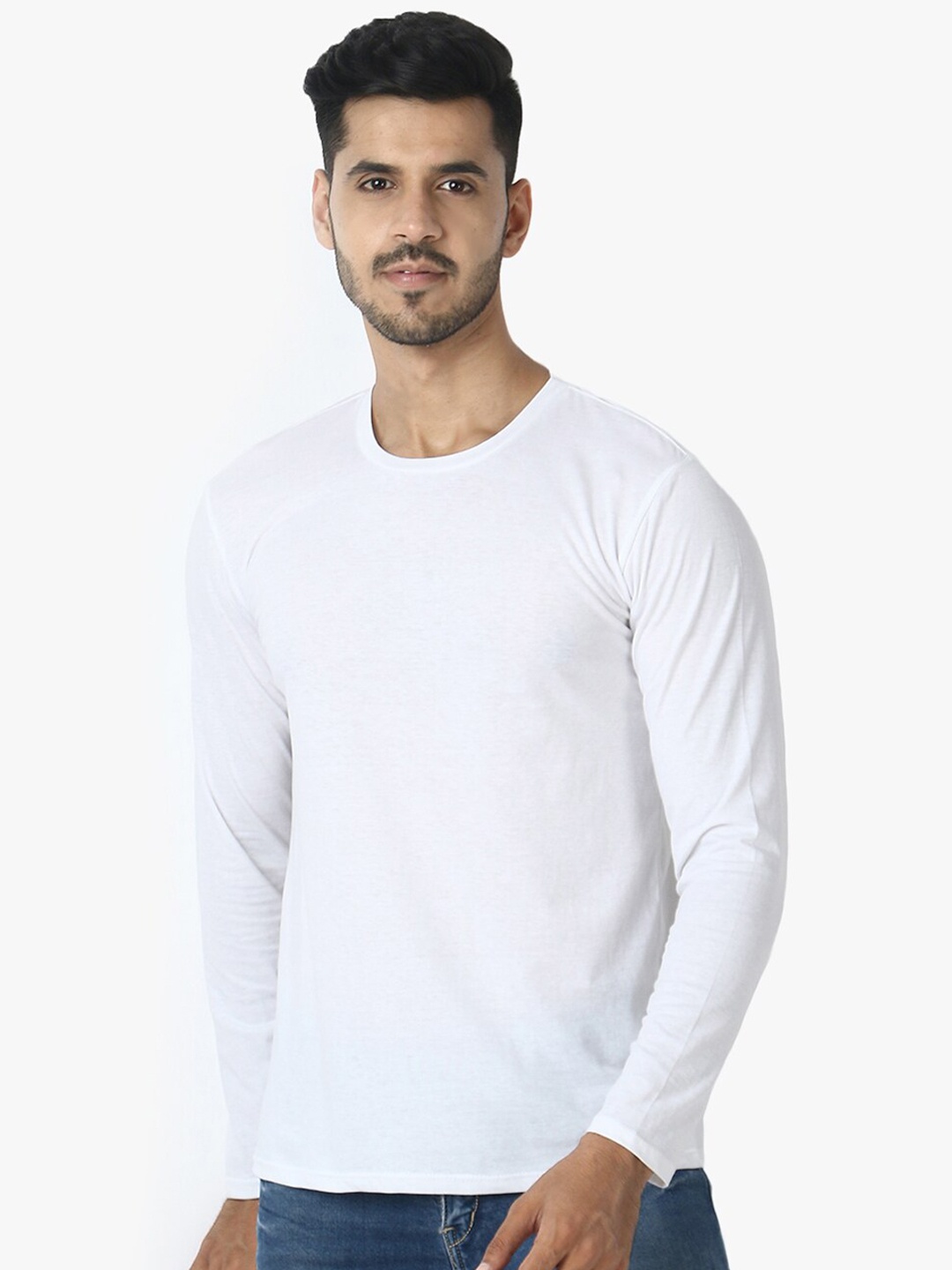 

LE BOURGEOIS Men White Round Neck Cotton Pure Cotton T-shirt