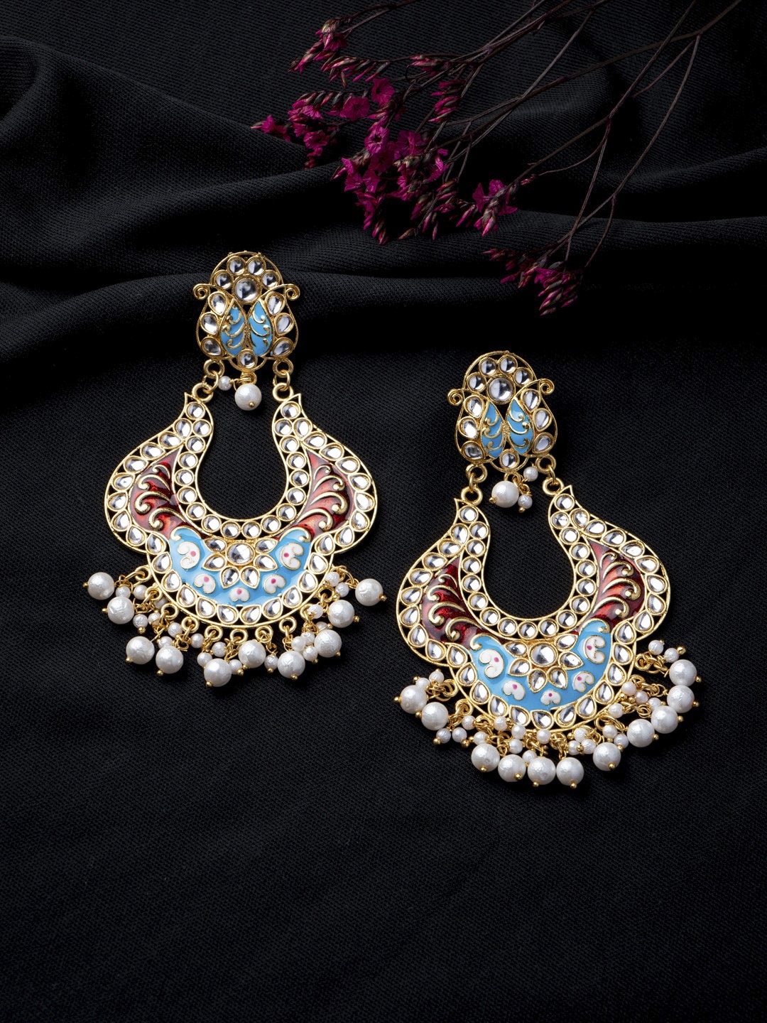 

MORKANTH JEWELLERY Turquoise Blue Contemporary Chandbalis Earrings