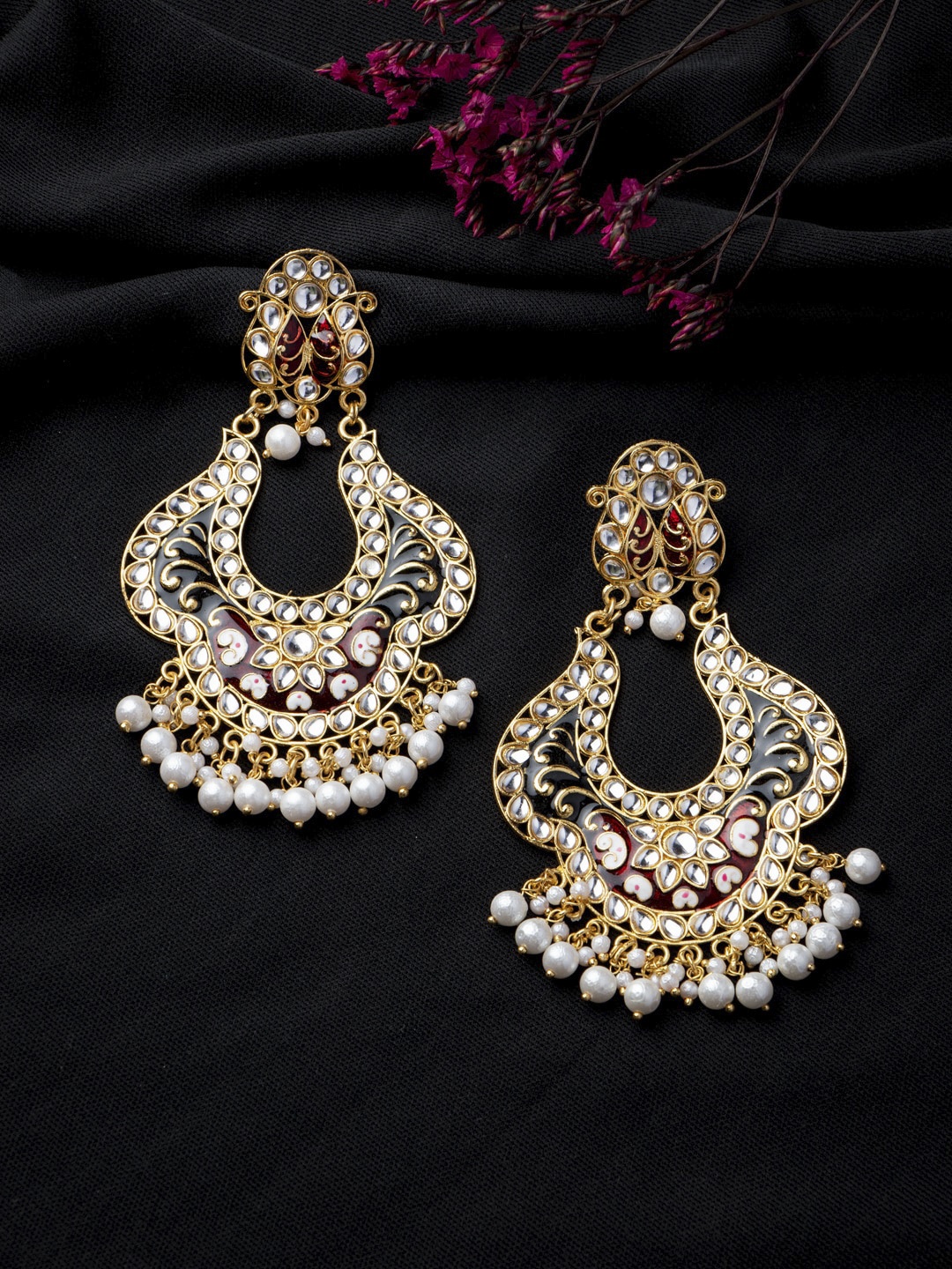 

MORKANTH JEWELLERY Woman Gold-Toned & Maroon Contemporary Chandbalis Earrings