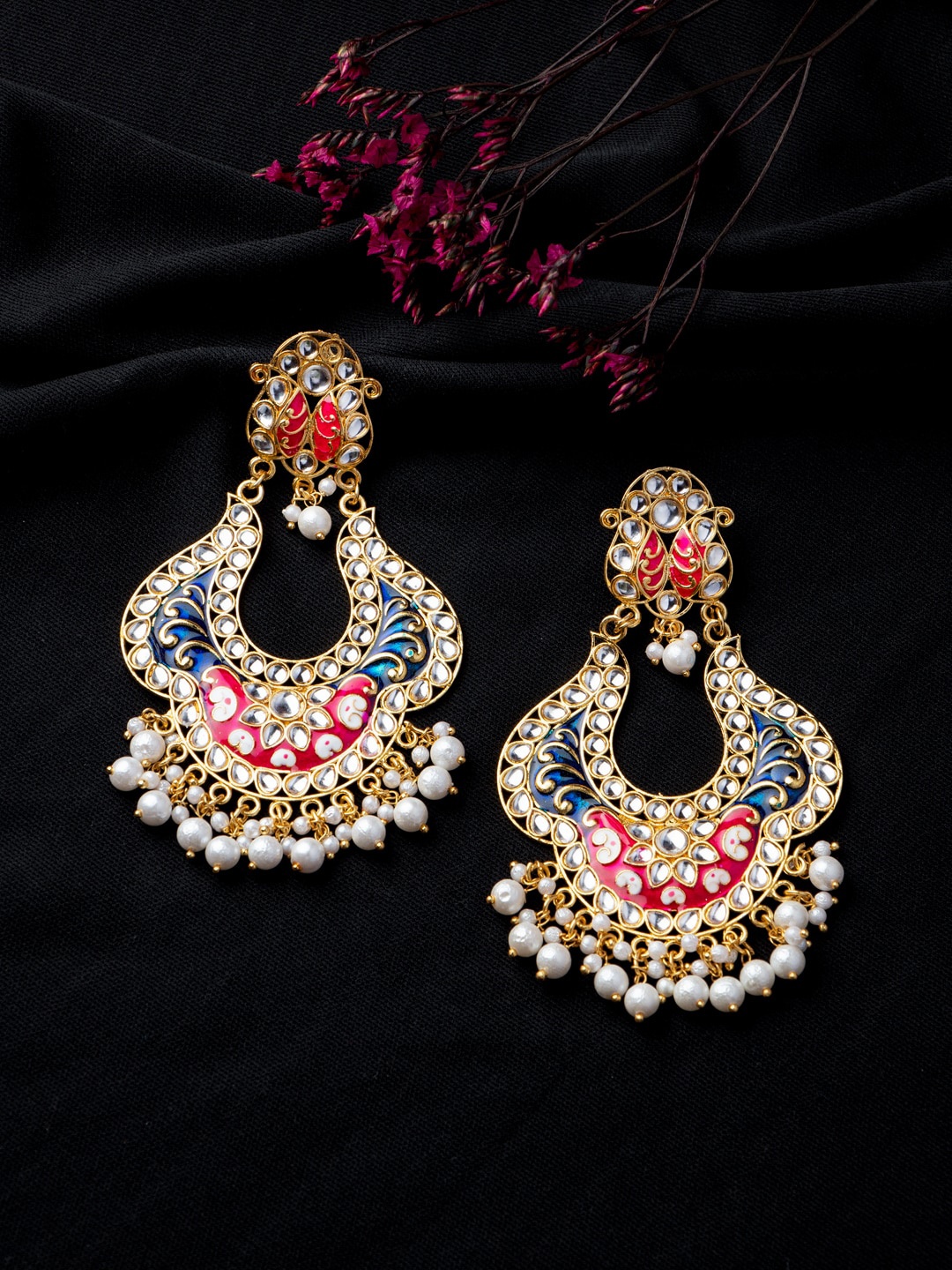 

MORKANTH JEWELLERY Pink Contemporary Chandbali Earrings