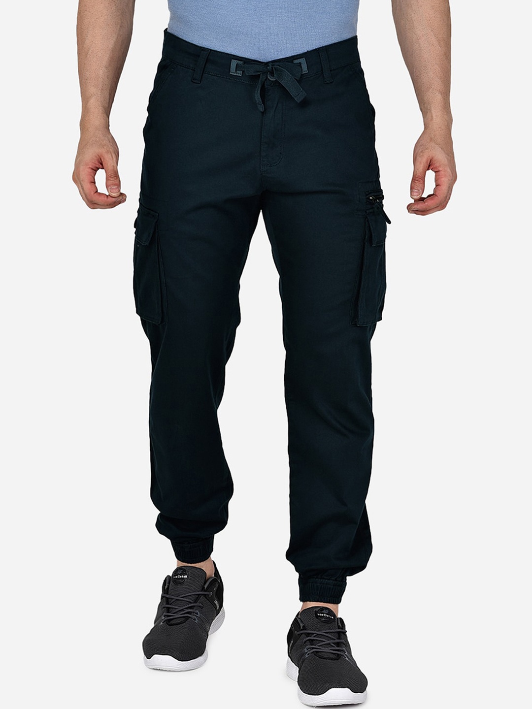 

beevee Men Navy Blue Mid-Rise Cargo Joggers