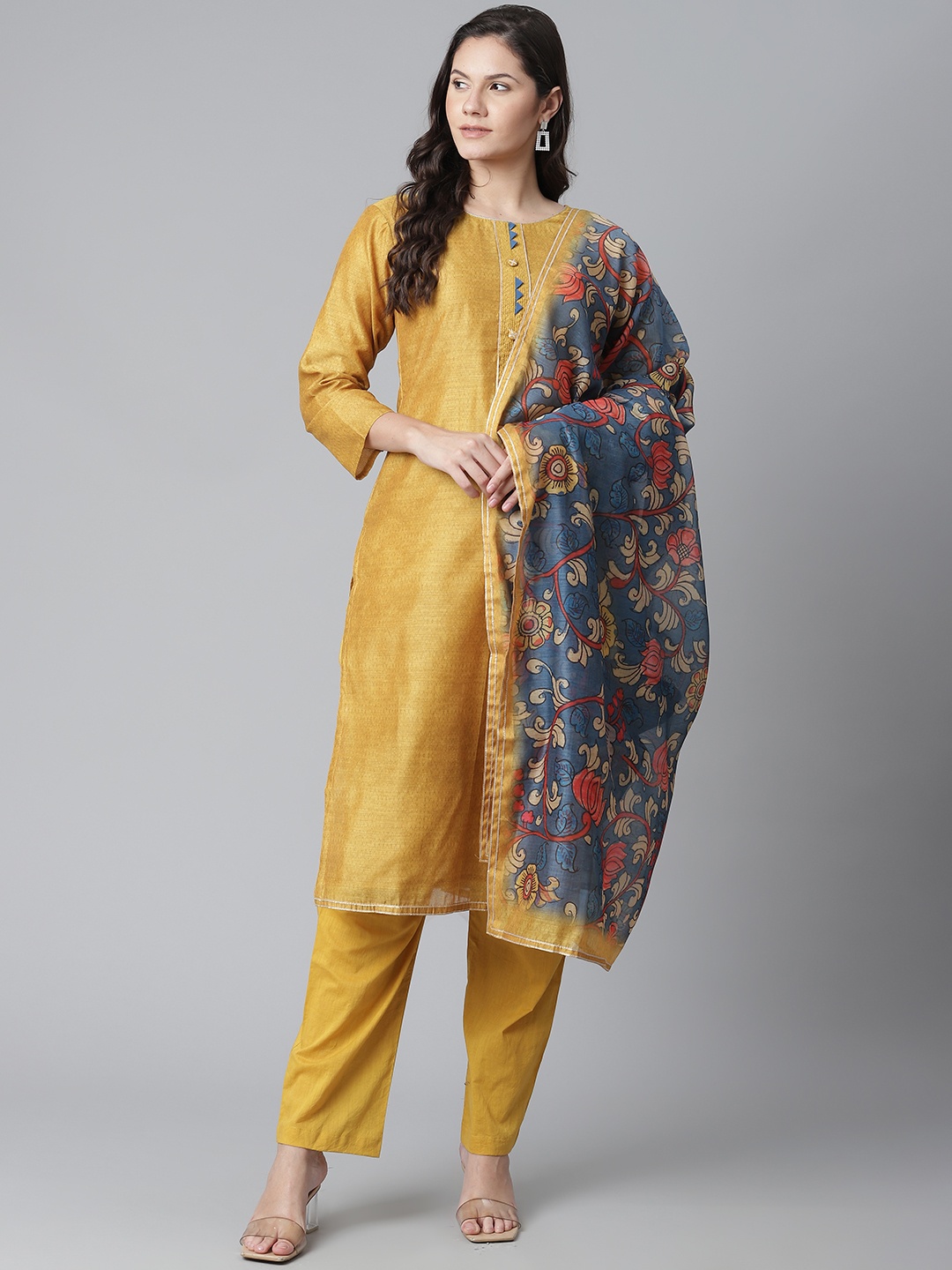 

Readiprint Fashions Mustard Yellow & Teal Green Printed Unstitched Dress Material
