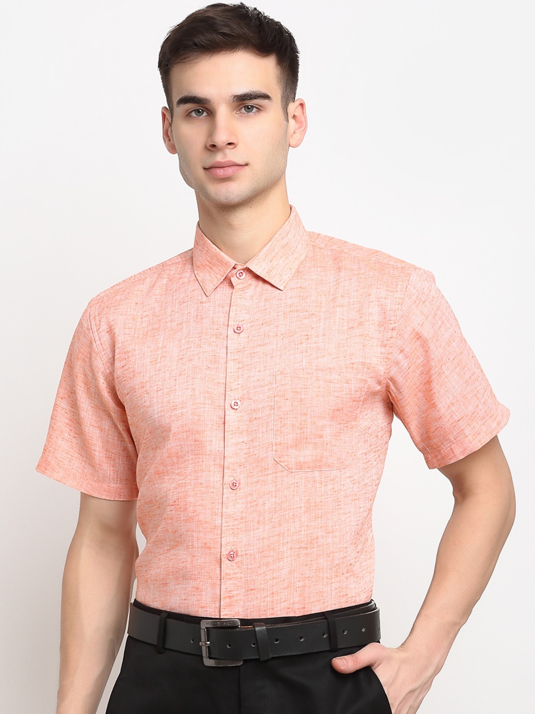 

JAINISH Men Orange Solid Cotton Half Sleeve Classic Formal Shirt