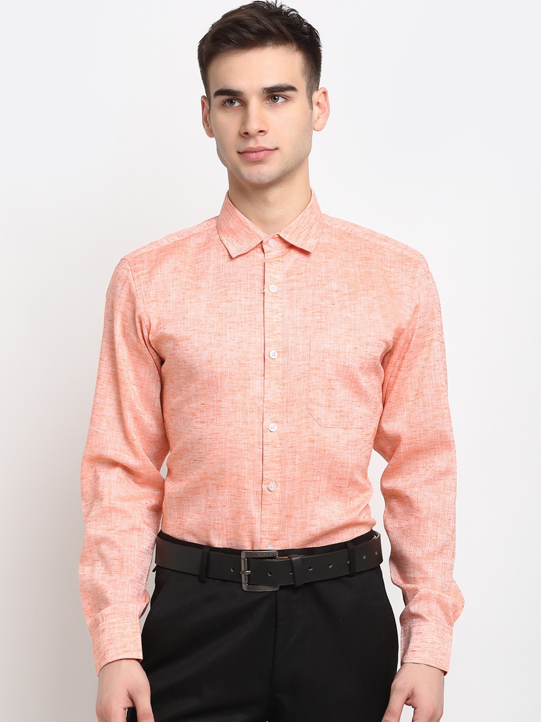 

JAINISH Men Orange Solid Cotton Classic Formal Shirt