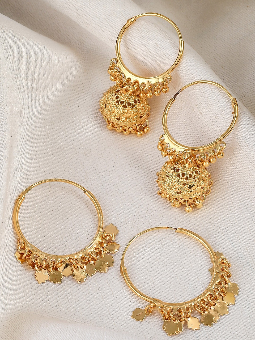 

Silvermerc Designs Gold-Toned Set of 2 Jhumki And Bali Earrings