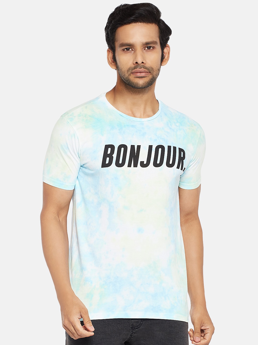 

People Men Multi-coloured Typography Printed Pure Cotton T-shirt, White