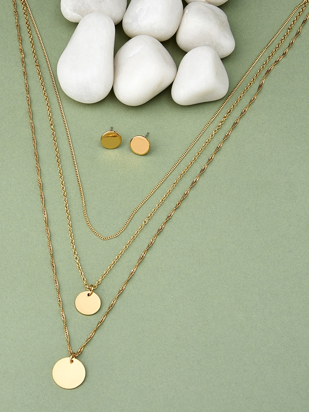 

AMI Gold-Plated & White Contemporary Layered Jewellery Set