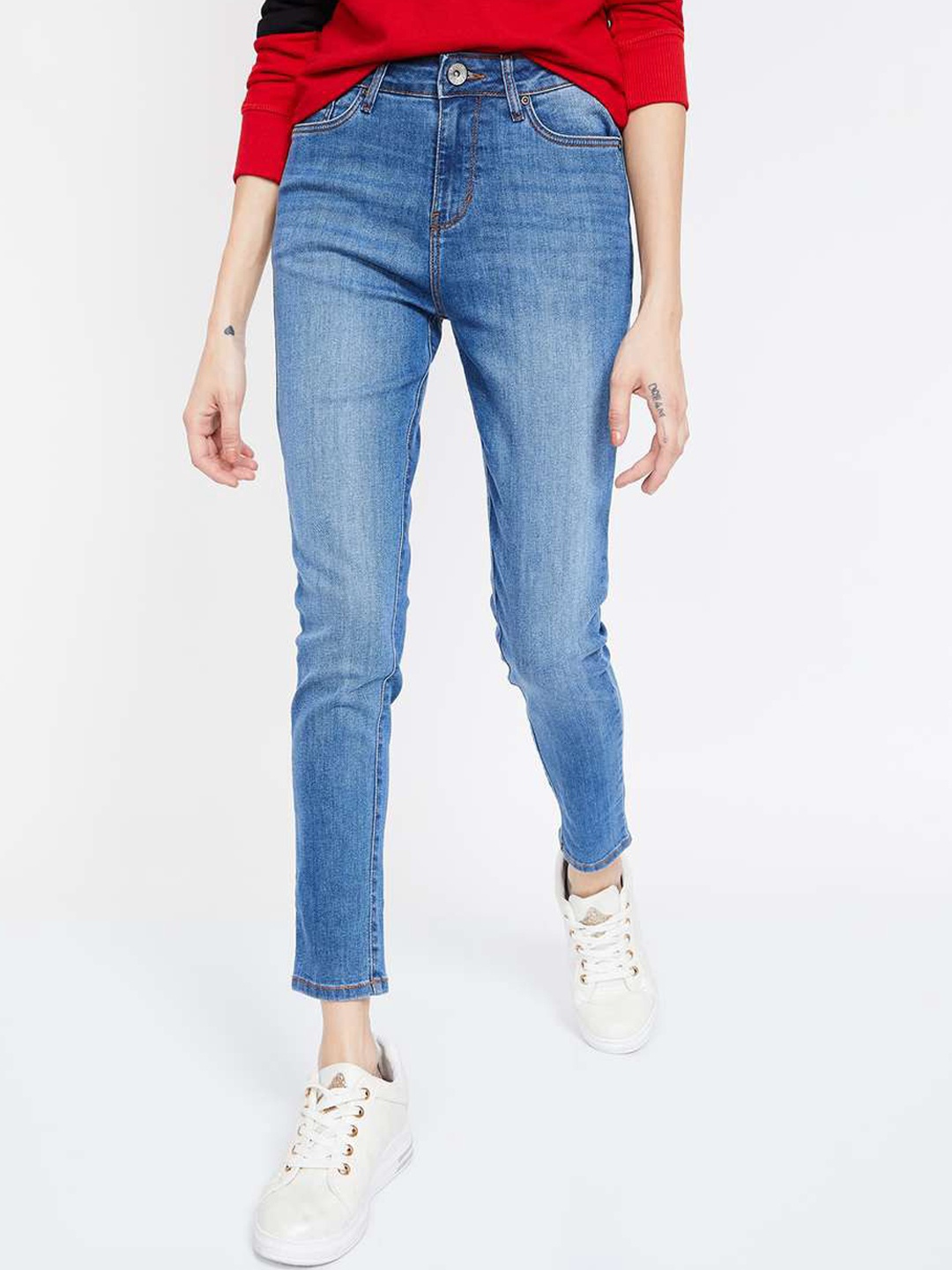 

Xpose Women Blue Slim Fit High-Rise Heavy Fade Jeans