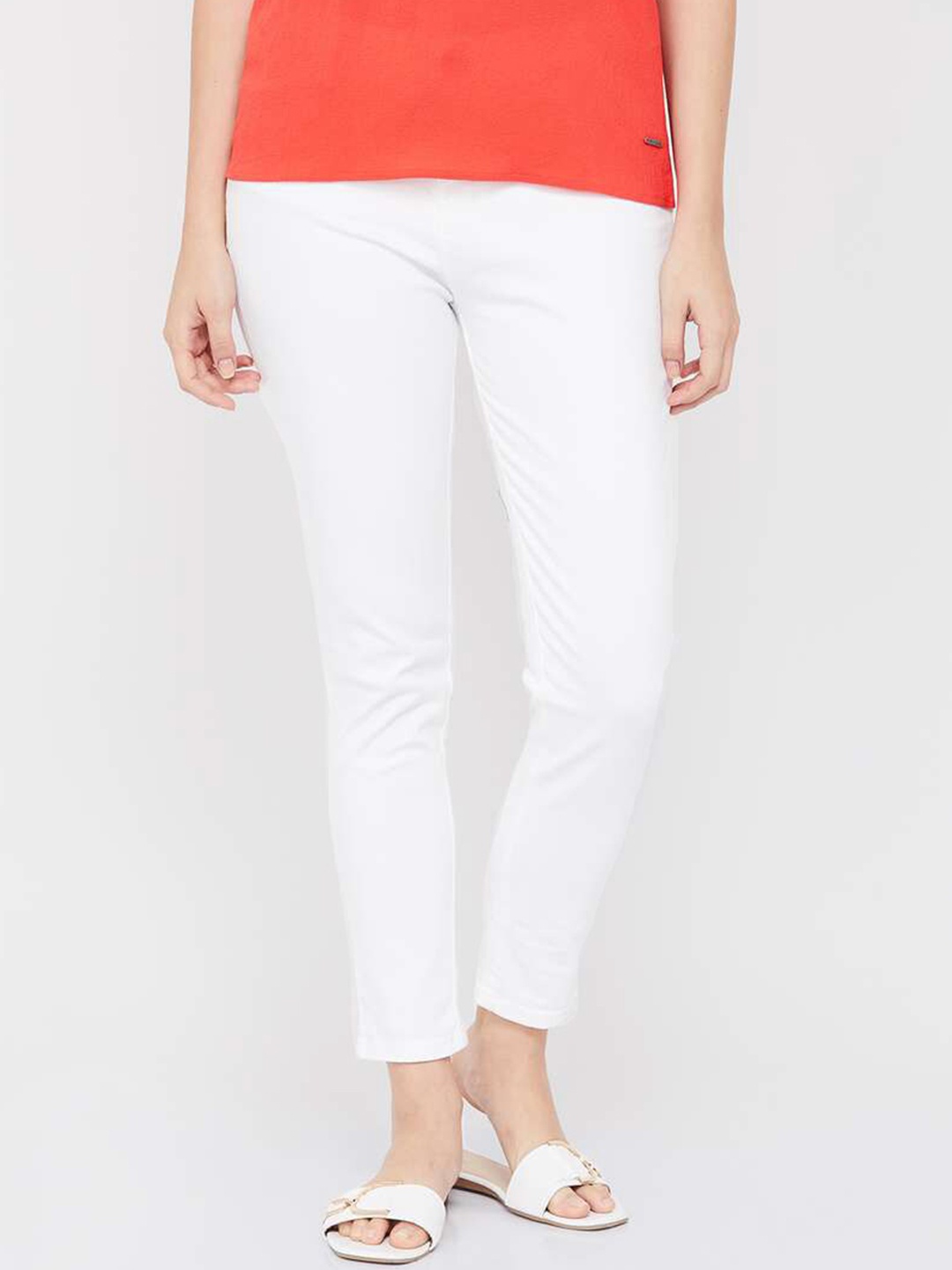 

Xpose Women White Slim Fit High-Rise Clean Look Cropped Jeans