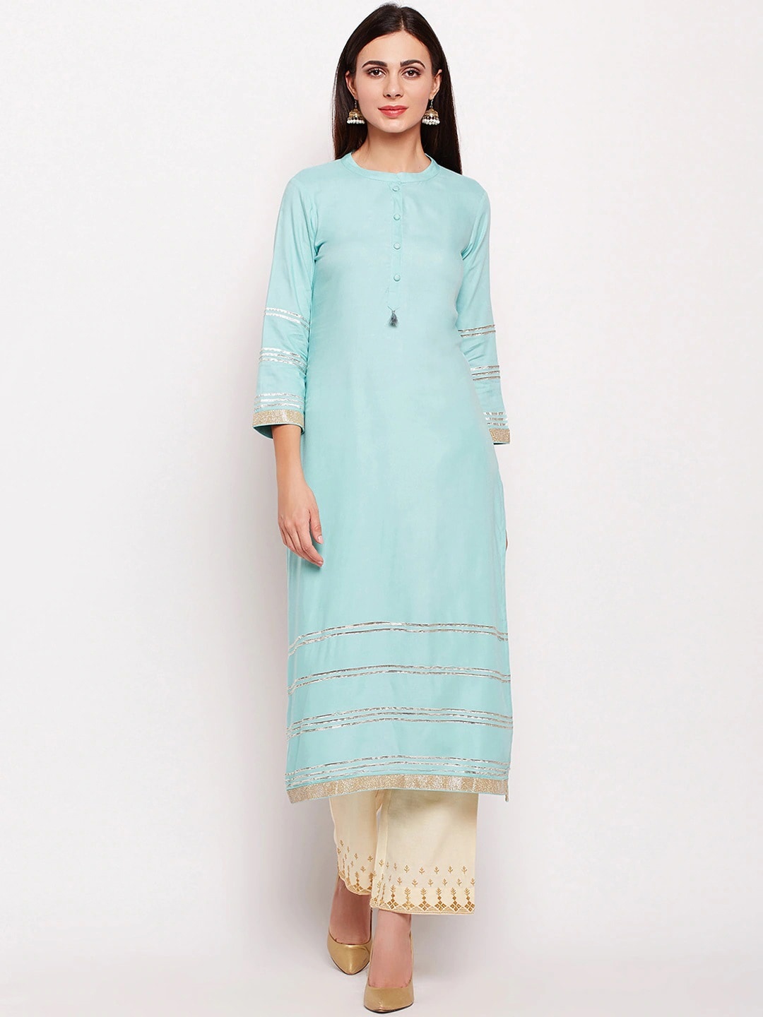 

Be Indi Women Turquoise Blue Gotta Patti Kurta