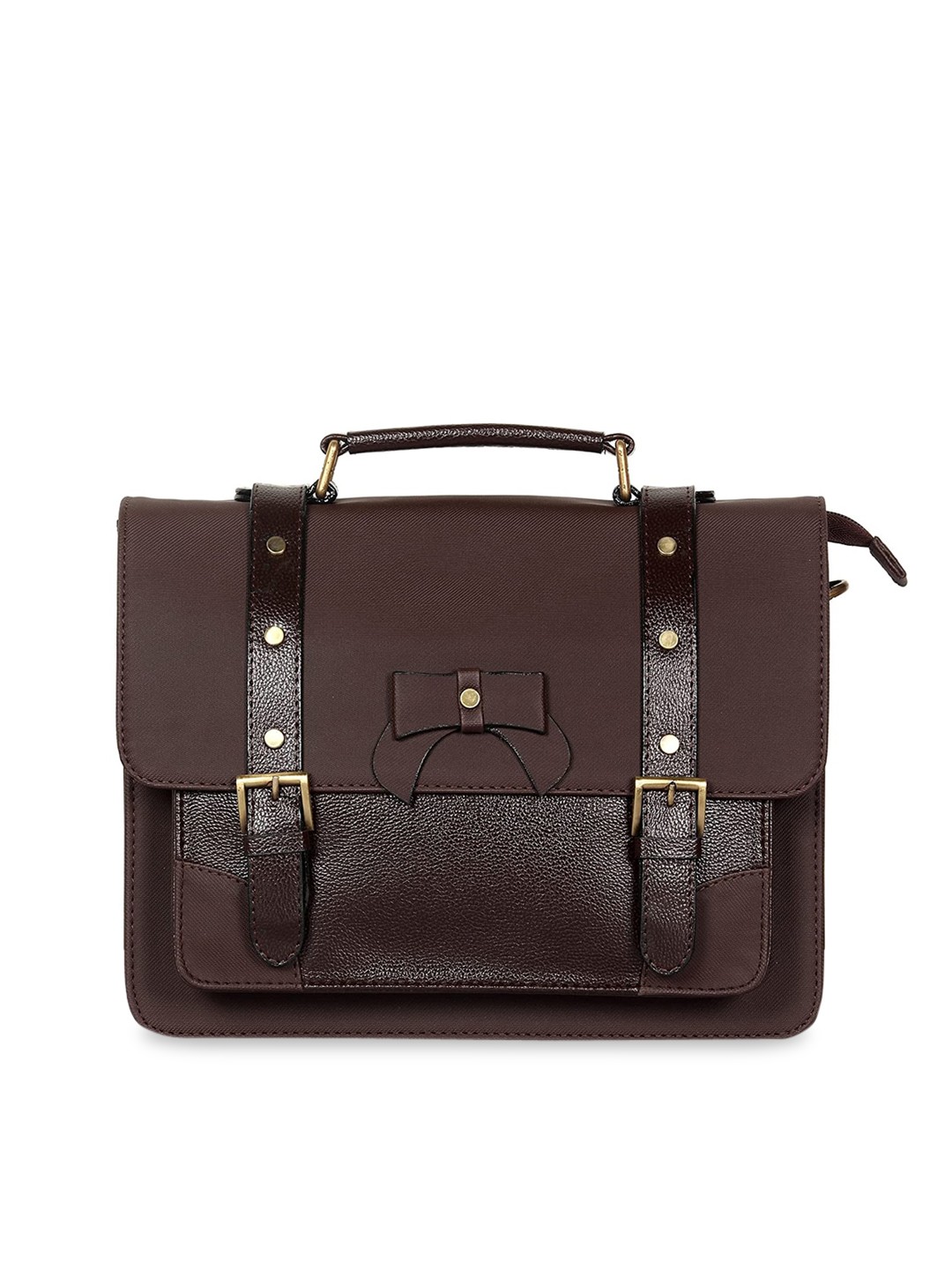 

THE CLOWNFISH Coffee Brown Leather Structured Crossbody Sling Satchel