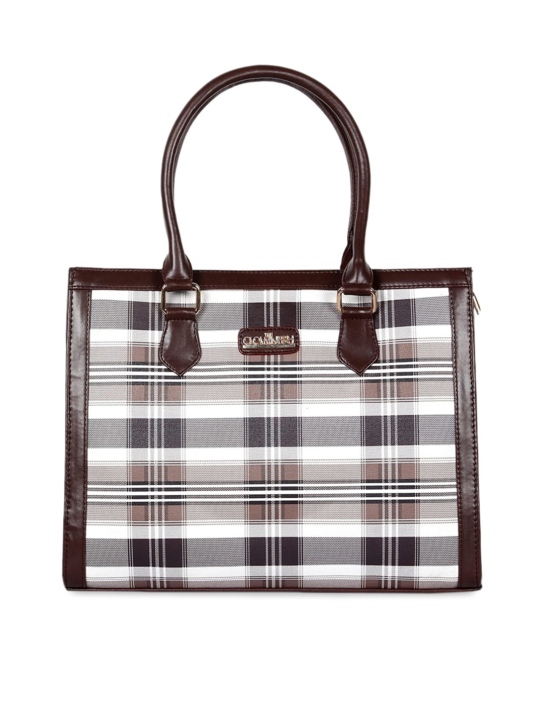 

THE CLOWNFISH Alvis White Checked Leather Structured Handheld Bag