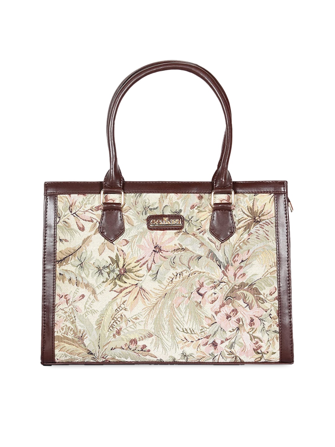 

THE CLOWNFISH Beige Printed Leather Structured Handheld Bag
