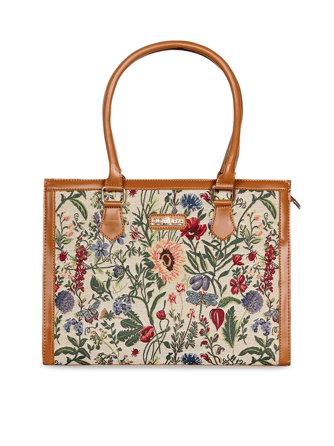 

THE CLOWNFISH Eden Cream-Coloured Floral Printed Leather Structured Handheld Bag