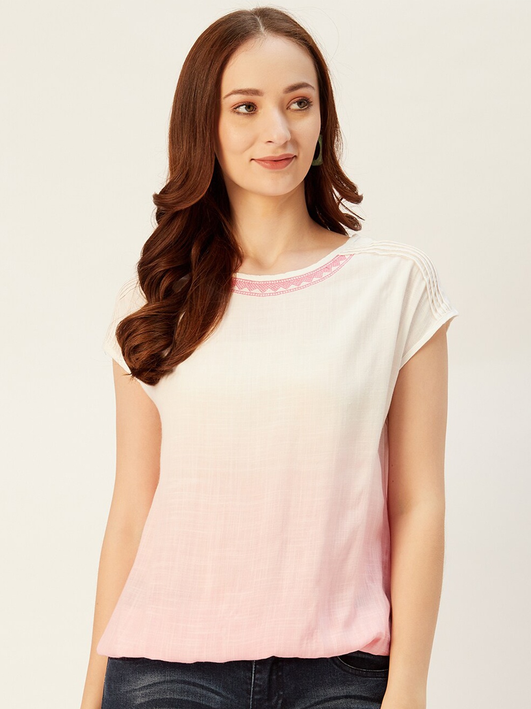 

Xpose White & Rose Embroidered Regular Top