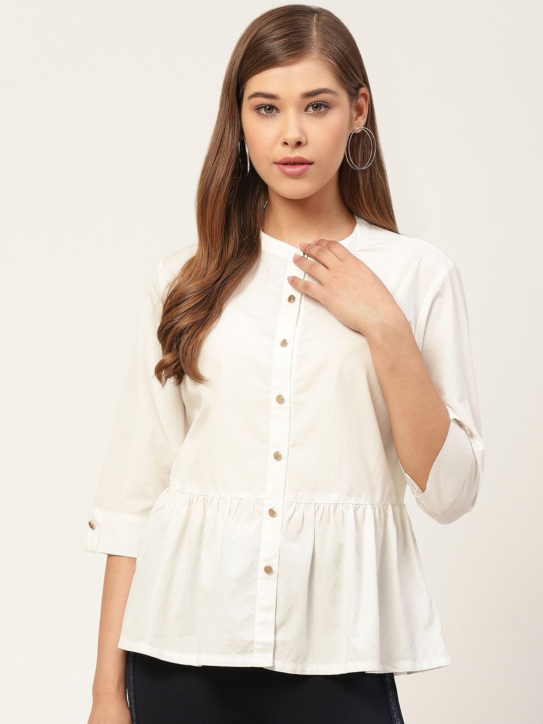 

Xpose Women White Pure Cotton Regular Fit Solid Peplum Shirt