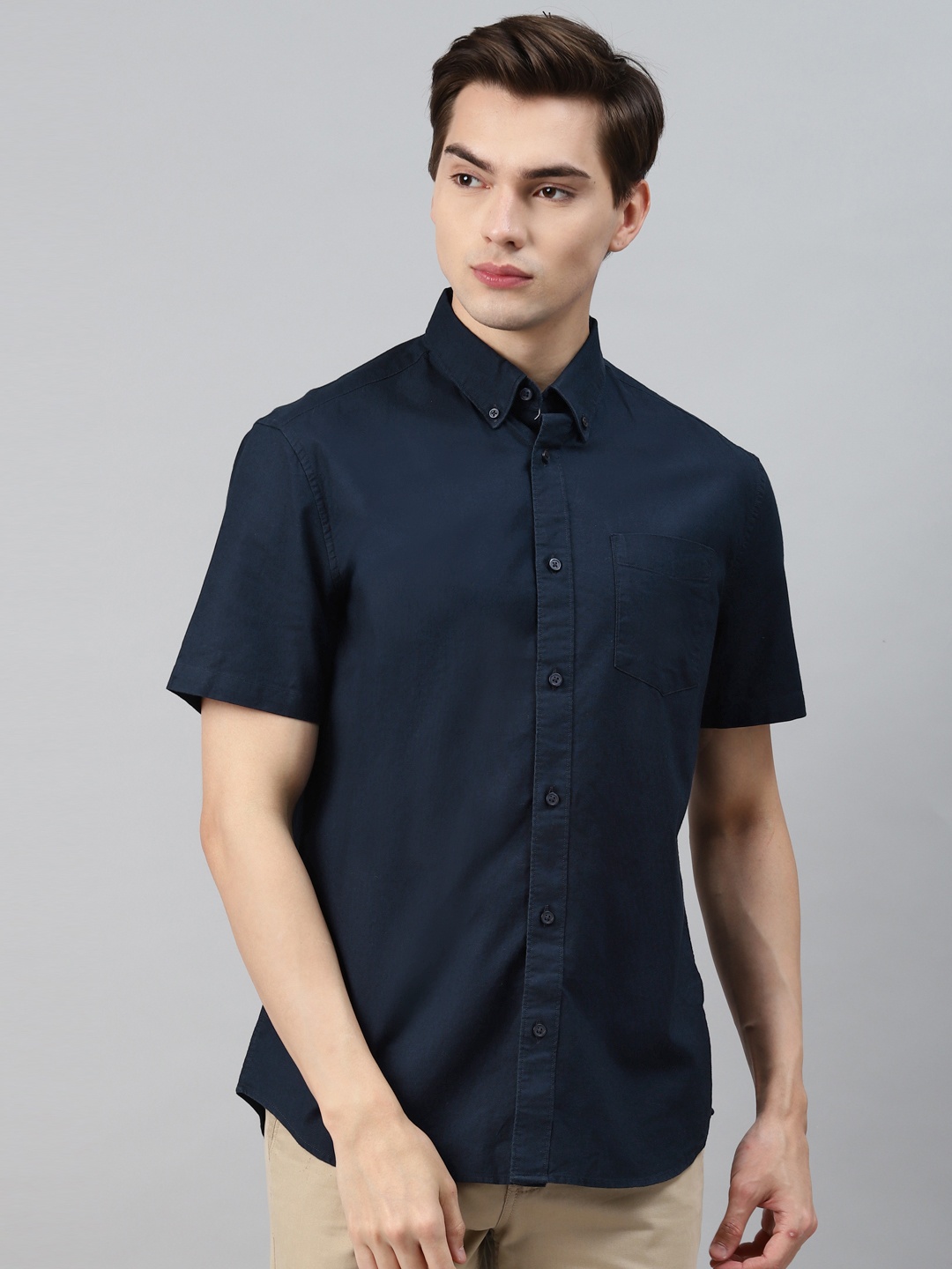 

Marks & Spencer Men Navy Blue Pure Cotton Solid Casual Shirt