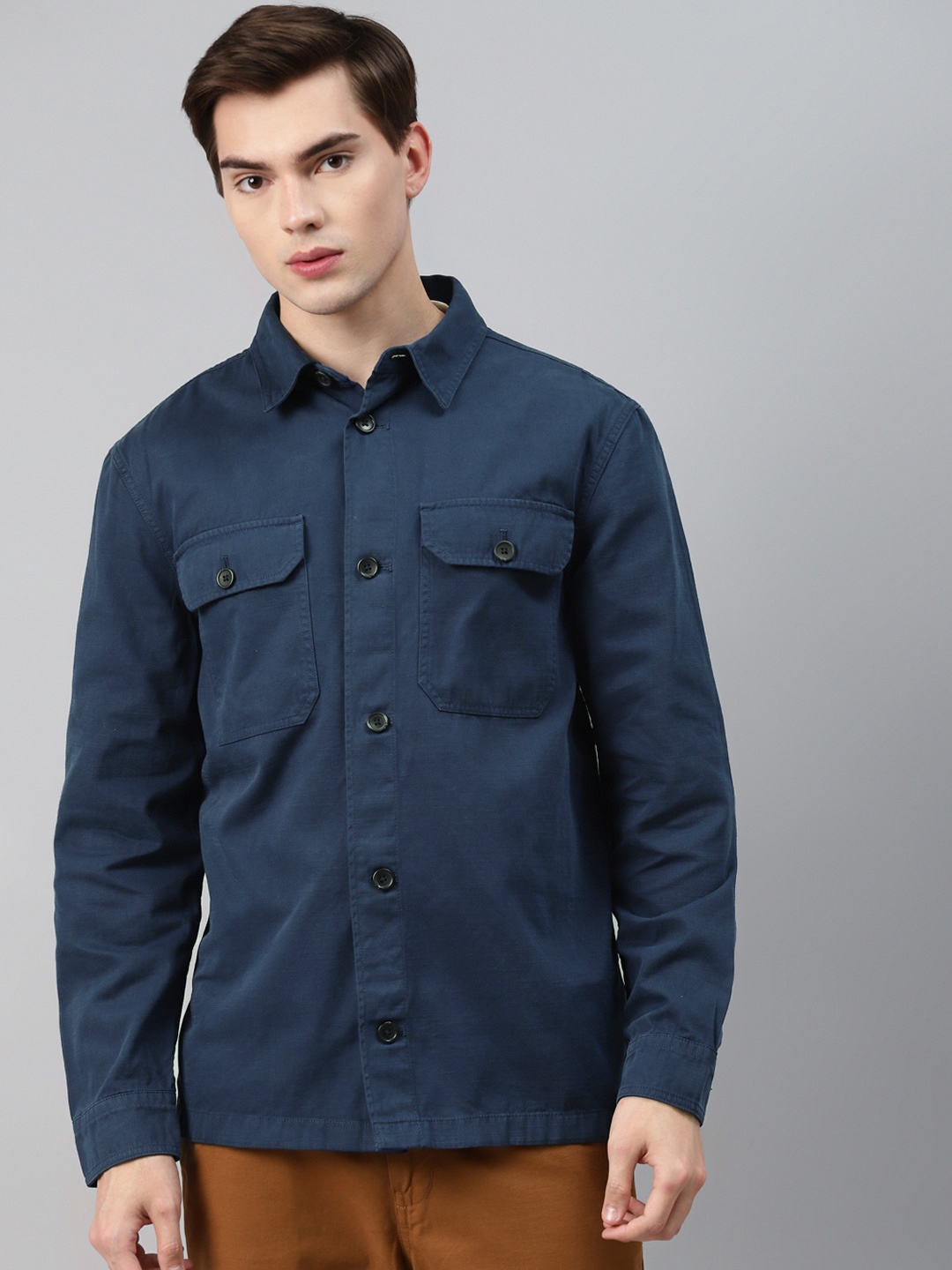 

Marks & Spencer Men Navy Blue Pure Cotton Garment Dyed Solid Casual Shirt