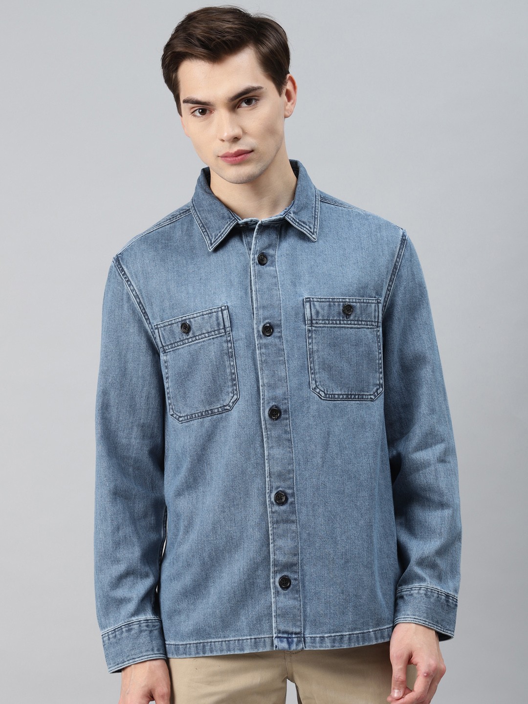 

Marks & Spencer Men Blue Pure Cotton Solid Corduroy Shirt
