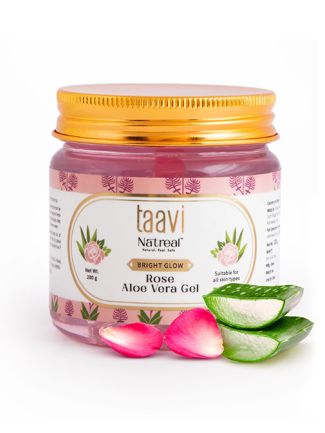 

Taavi Sustainable Rose Aloe Vera Gel for All Skin Types 200 g, Pink