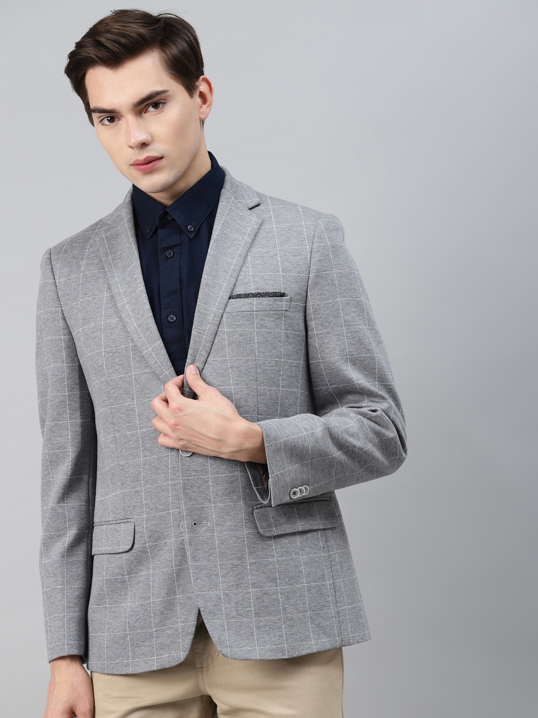 

Marks & Spencer Men Grey Melange & White Regular Fit Checked Smart Casual Blazer