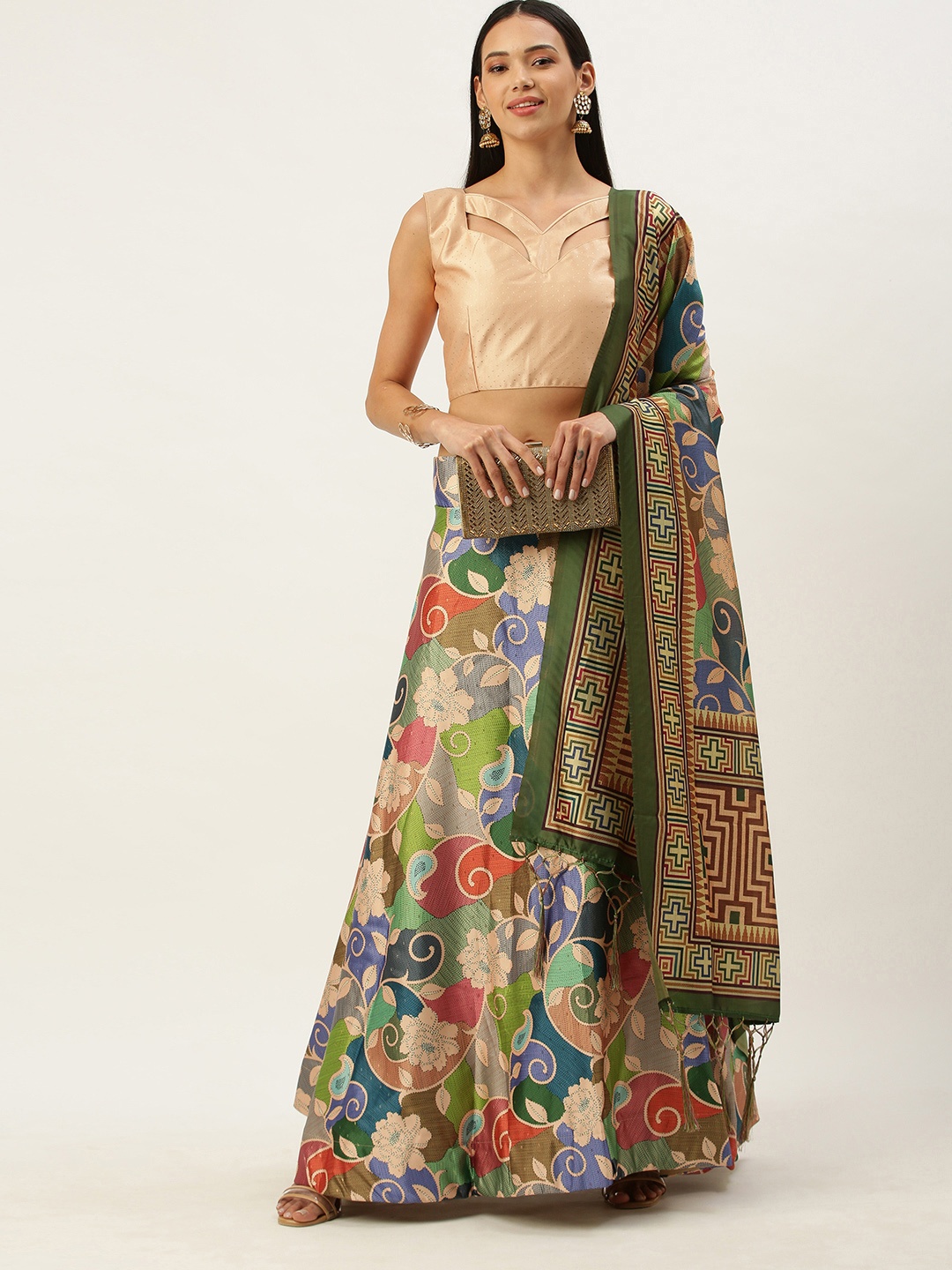 

Mameraa Multicoloured Semi-Stitched Lehenga & Unstitched Blouse With Dupatta, Multi