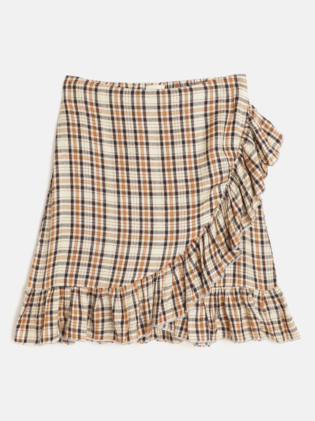 

luyk Girls Beige & Black Checked Tulip Skirt