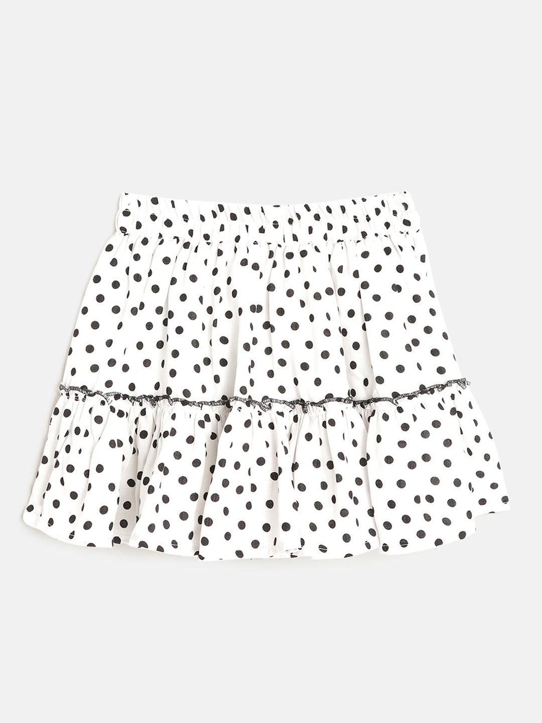 

luyk Girls White & Black Polka Dot Printed Mini Flared Skirt