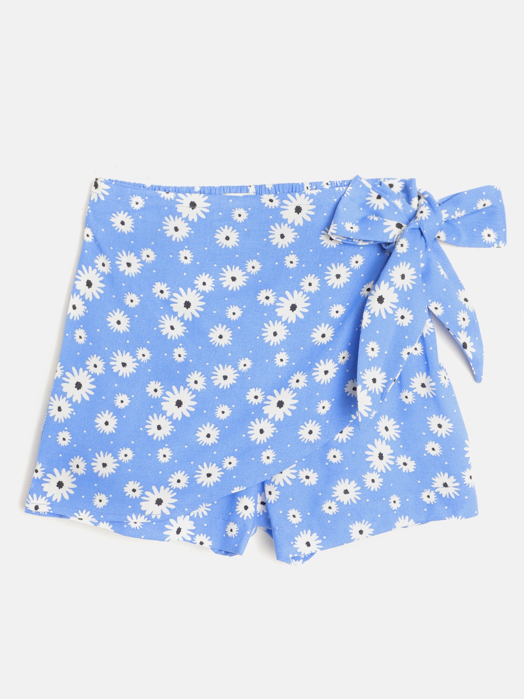 

luyk Girls Blue & White Pure Cotton Floral Printed Mini Skort