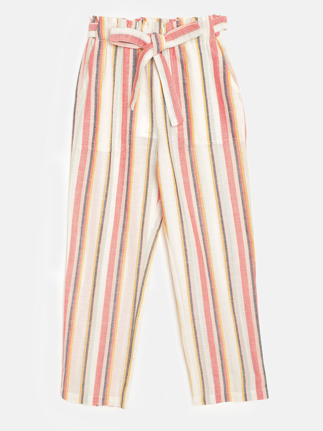 

luyk Girls Multicoloured Striped Regular Trousers with Belt, Multi