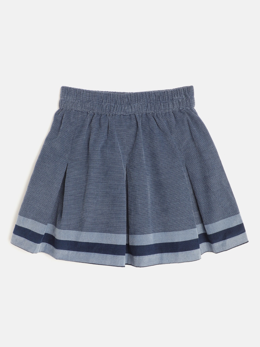 

luyk Girls Teal Blue Textured Pure Cotton Mini Flared Skirt