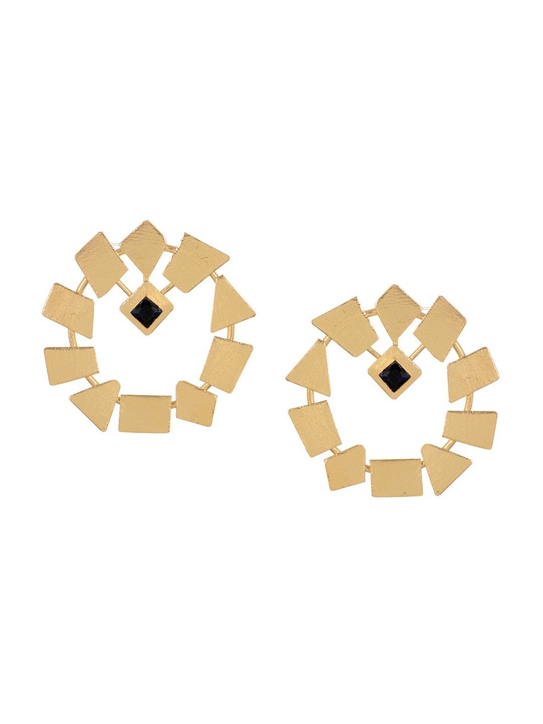 

INDYA Matte Gold-Toned & Black Geometric Ring Stud Earrings
