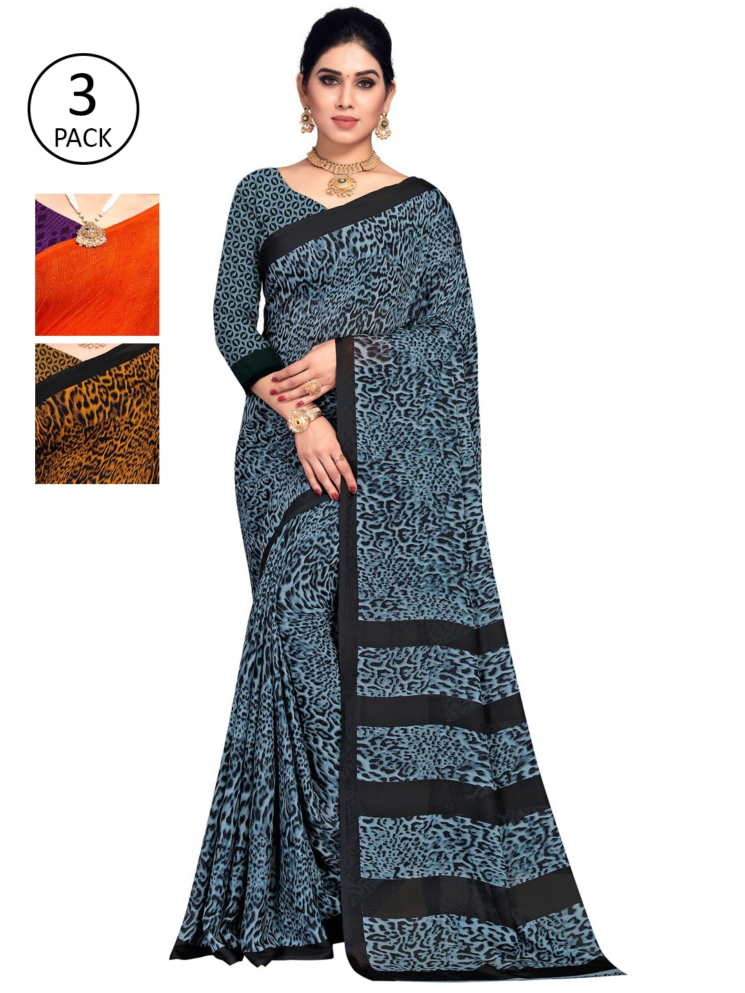 

KALINI Women Pack of 3 Printed Saree, Grey