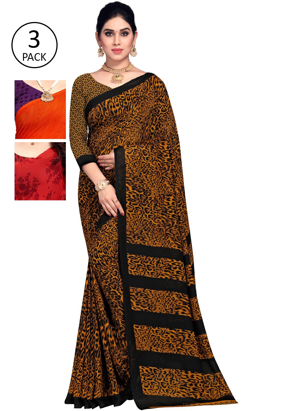 

KALINI Women Pack of 3 Printed Saree, Yellow