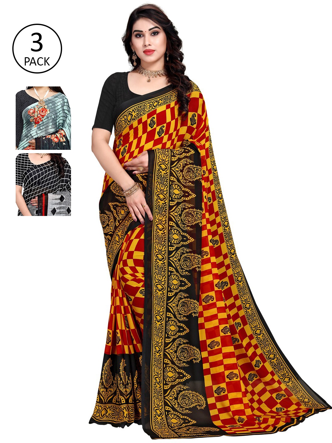 

KALINI Yellow & Orange Pack of 3 Saree