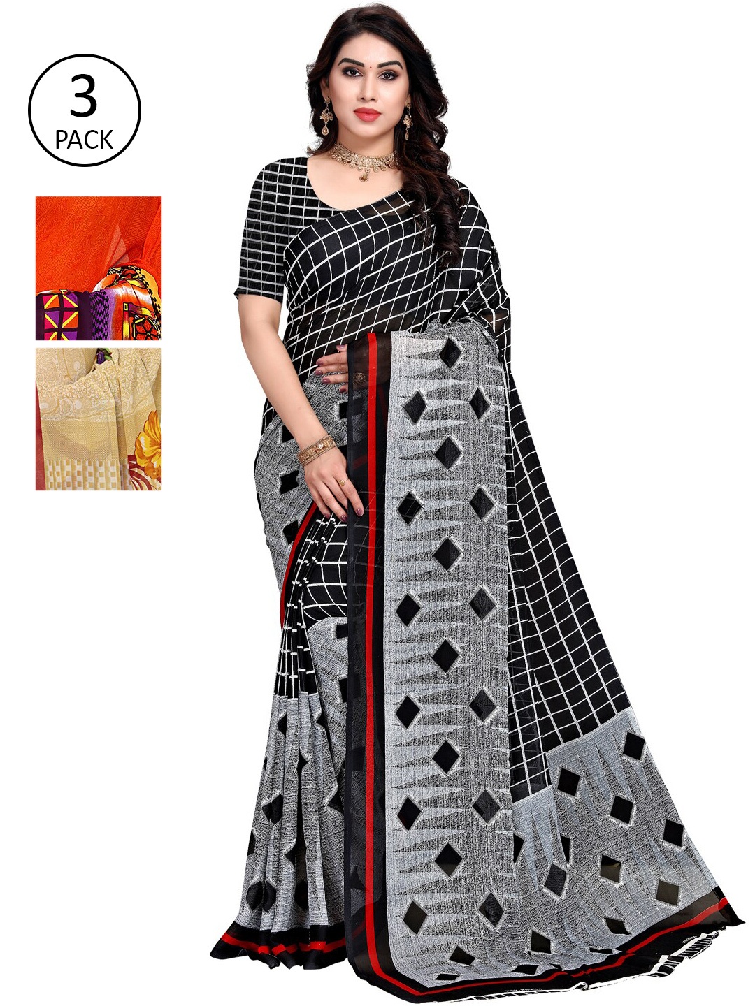 

KALINI Pack of 3 Printed Sarees, Multi