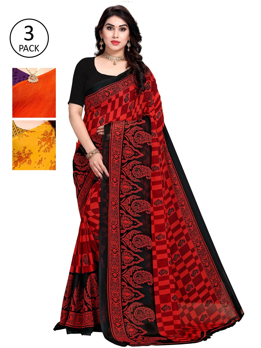 

KALINI Pack of 3 Poly Georgette Sarees, Multi