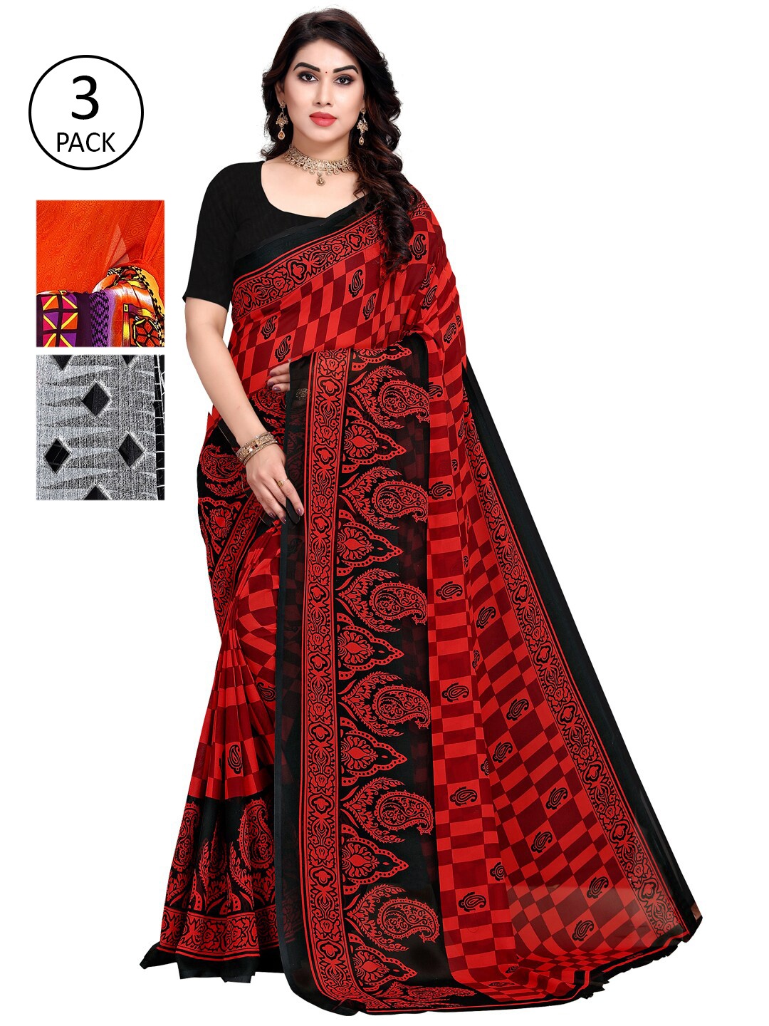 

KALINI Pack of 3 Poly Georgette Sarees, Multi
