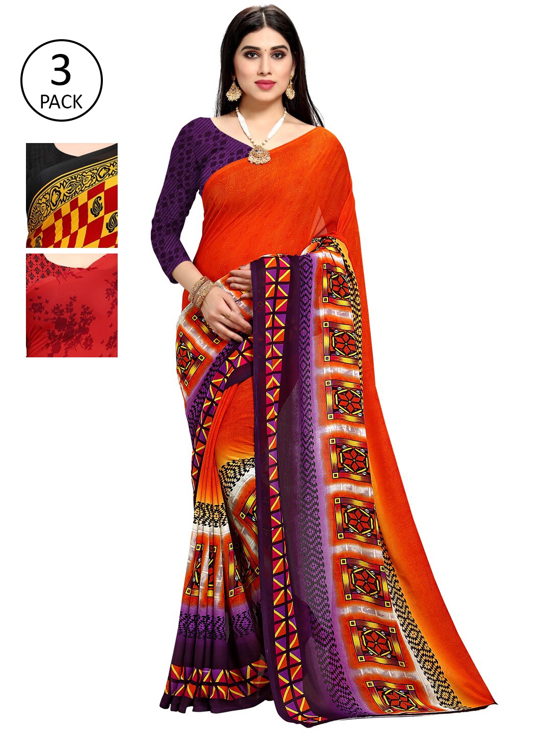 

KALINI Multicoloured Pack of 3 Printed Saree, Multi
